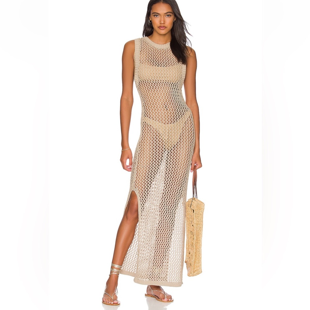 Beach Riot Holly Dress Beige Crochet Maxi Cover-Up Dress with Open Back